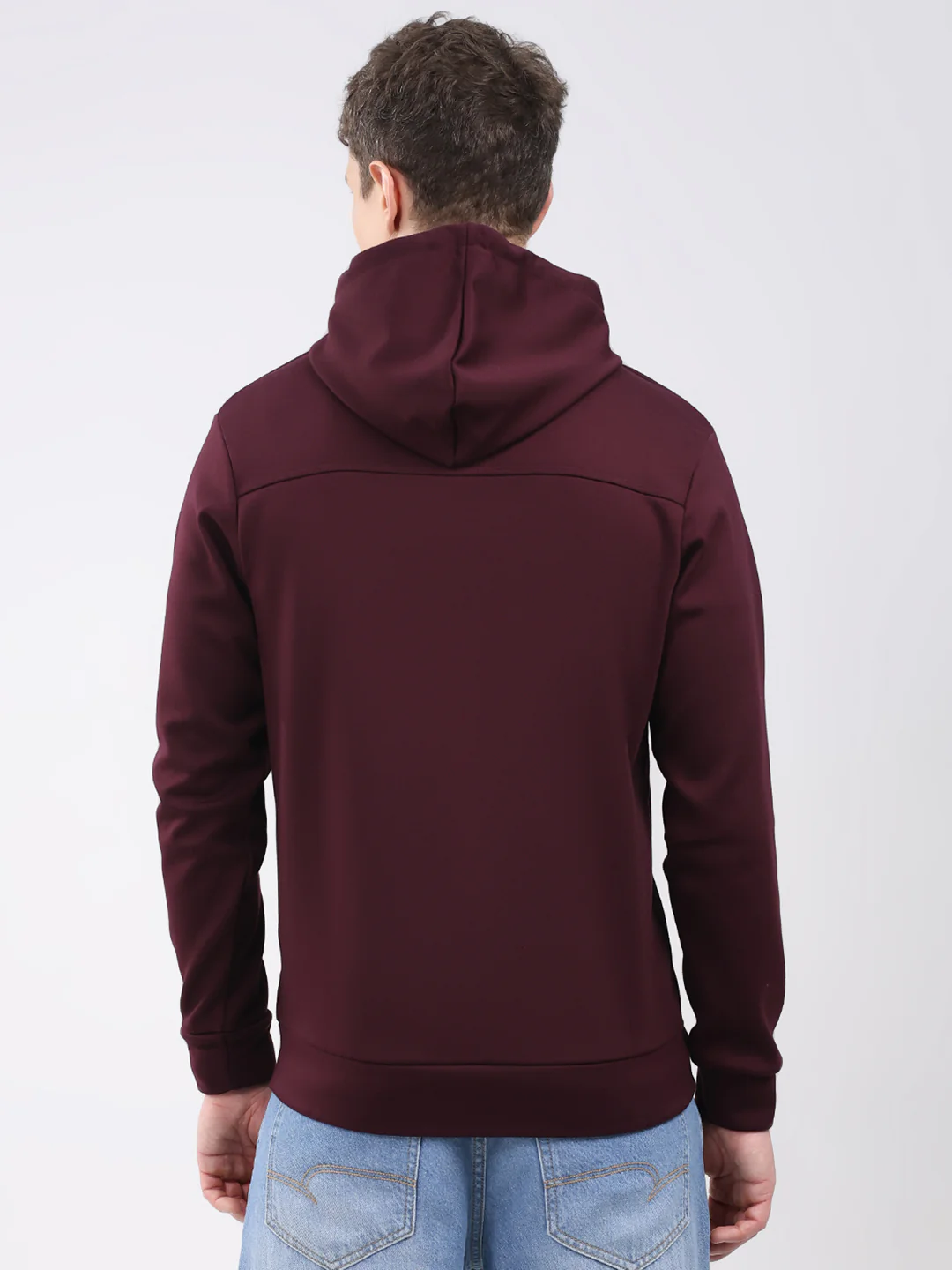 Men Maroon Solid Hooded Full Sleeve Sweatshirt - Image 5