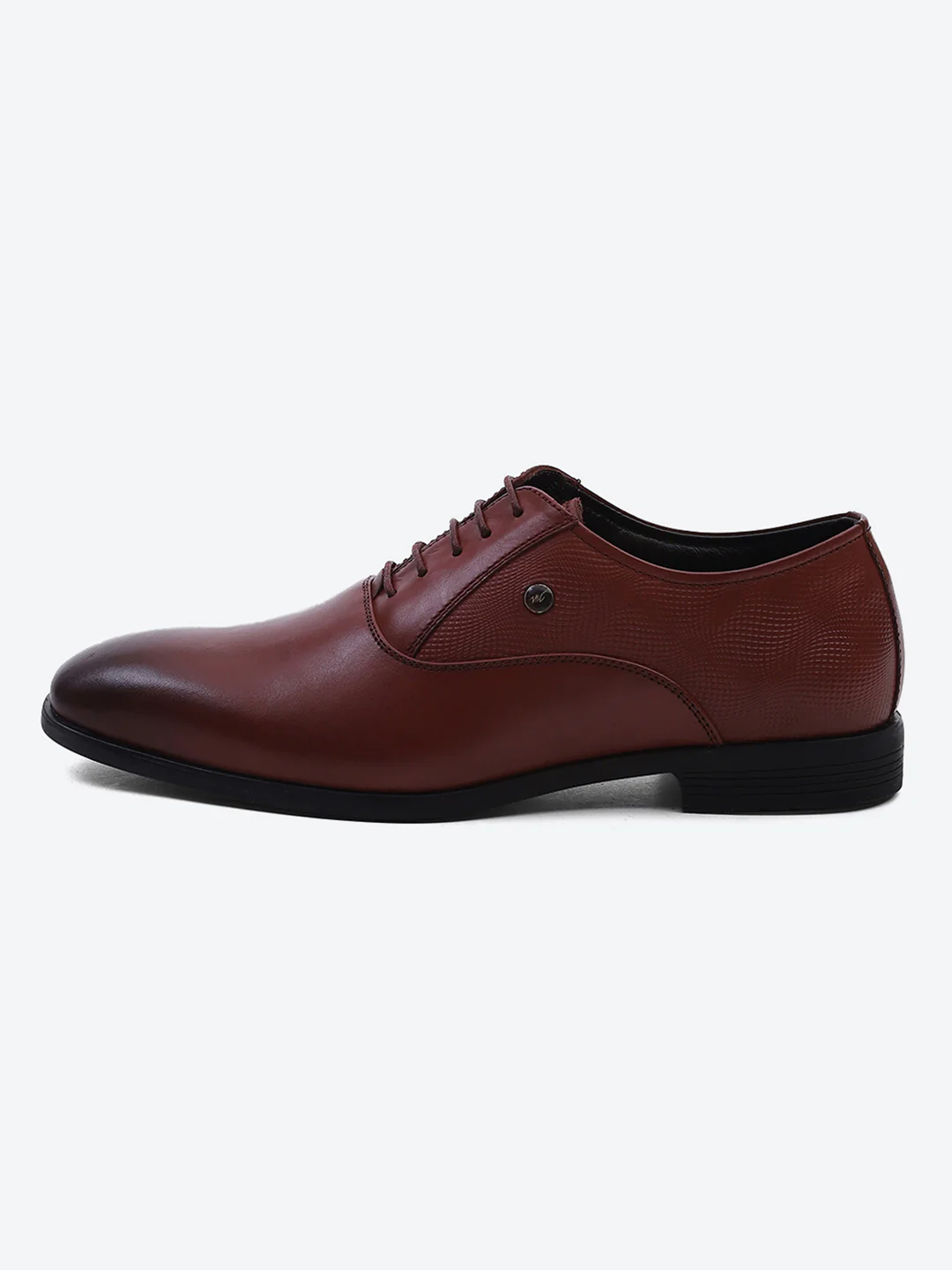 Men Maroon Solid Lace Up Genuine Leather Formal Oxfords - Image 3