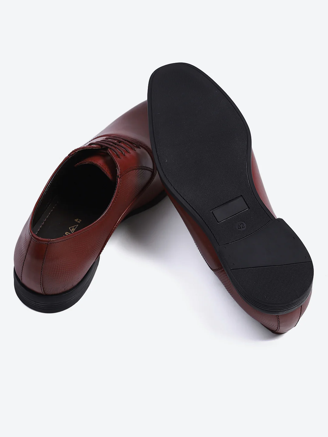 Men Maroon Solid Lace Up Genuine Leather Formal Oxfords - Image 7
