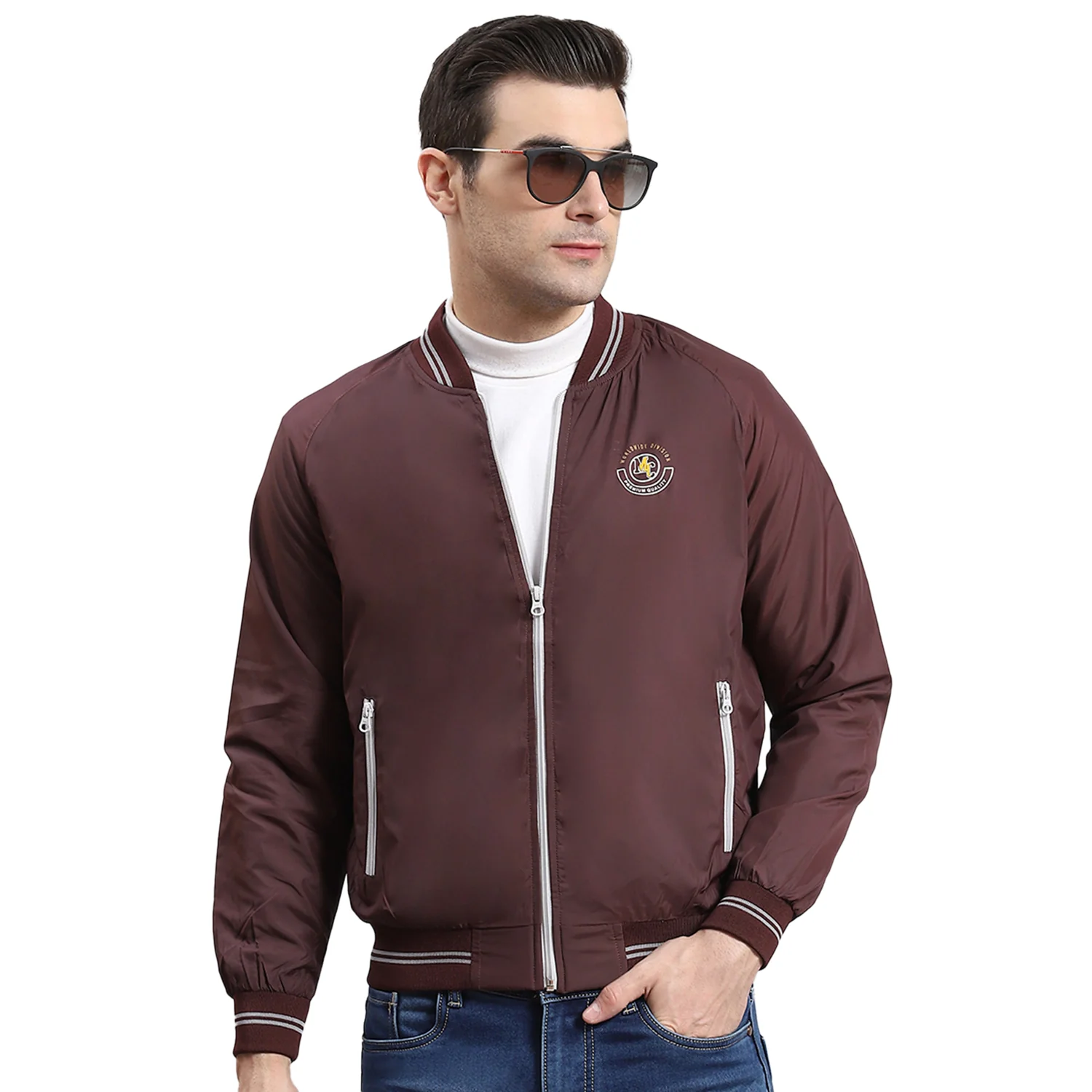 Men Maroon Solid Mandarin Collar Full Sleeve Jacket - Image 5
