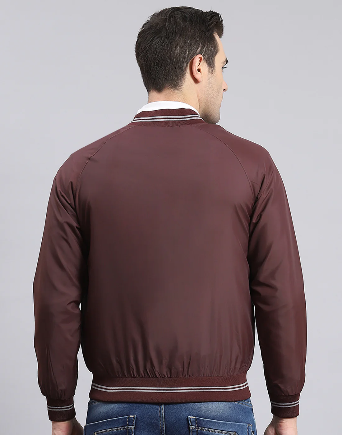 Men Maroon Solid Mandarin Collar Full Sleeve Jacket - Image 6