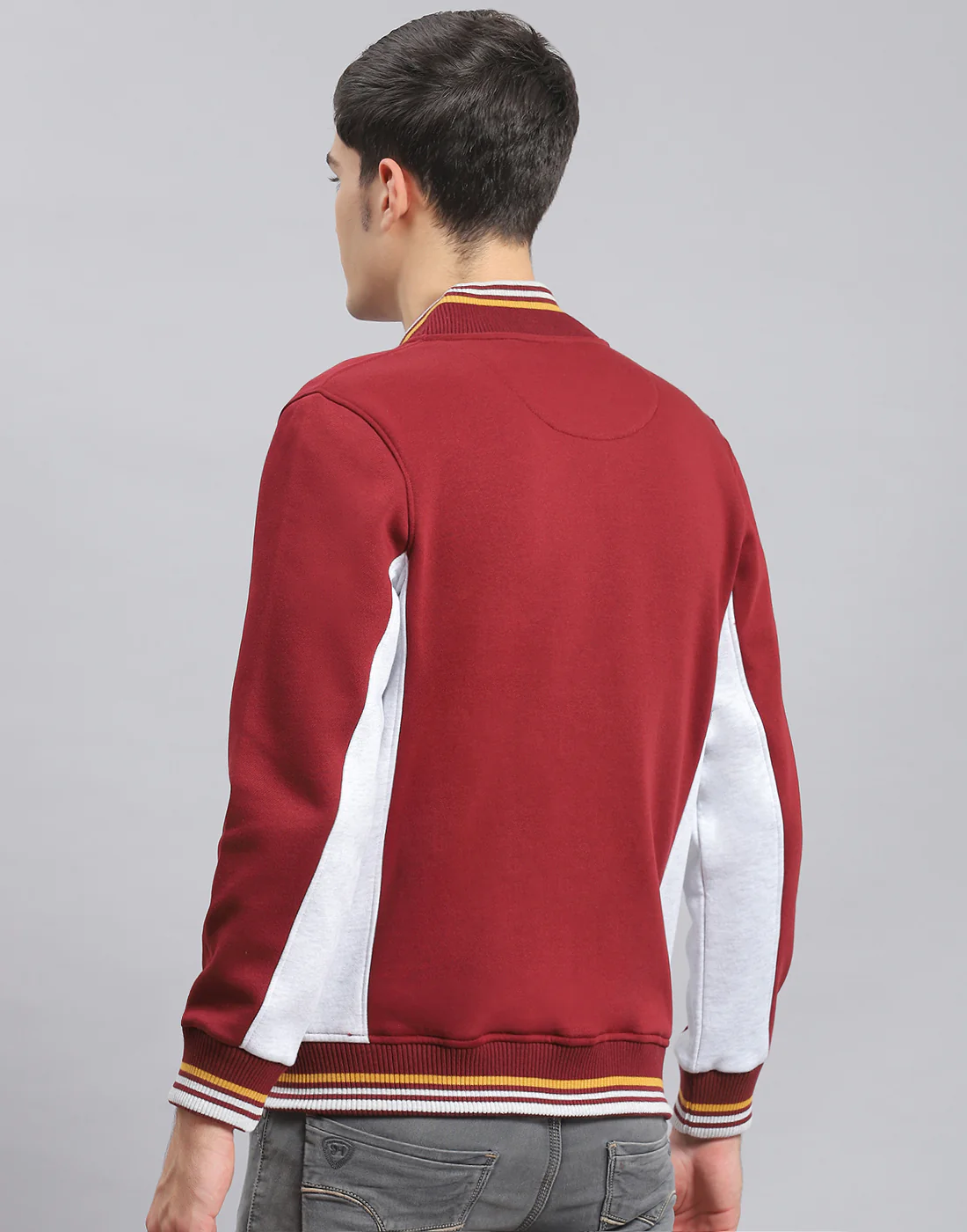 Men Maroon Solid Mandarin Collar Full Sleeve Sweatshirt - Image 5