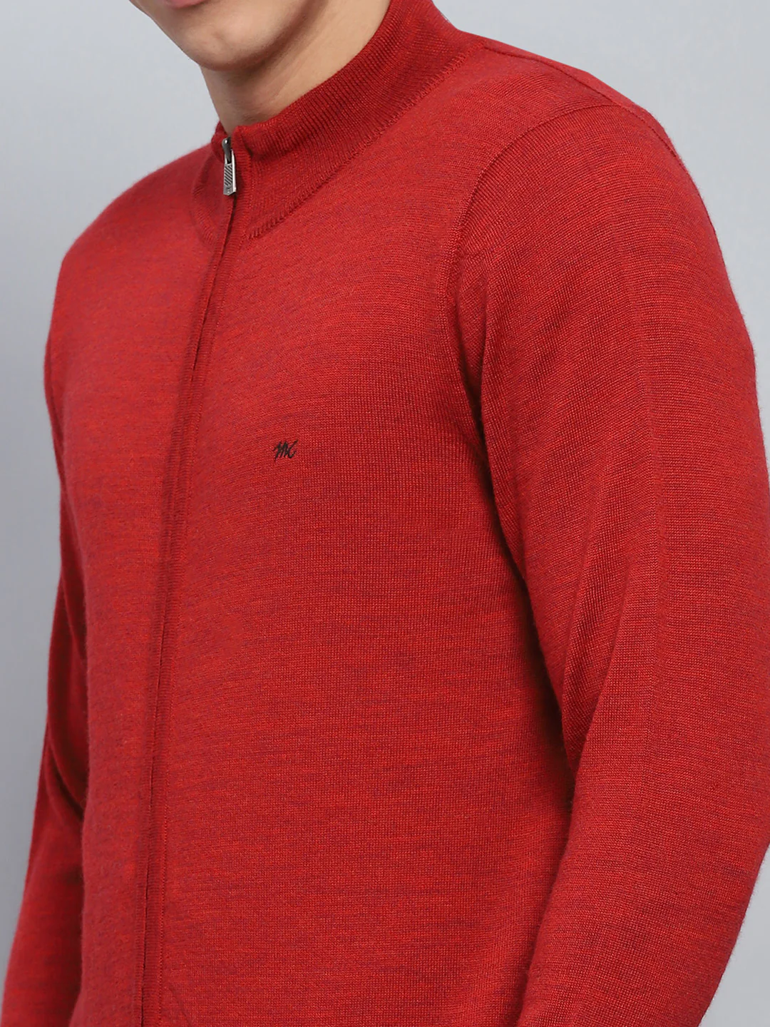 Men Maroon Solid Mock Neck Full Sleeve Pullover - Image 7