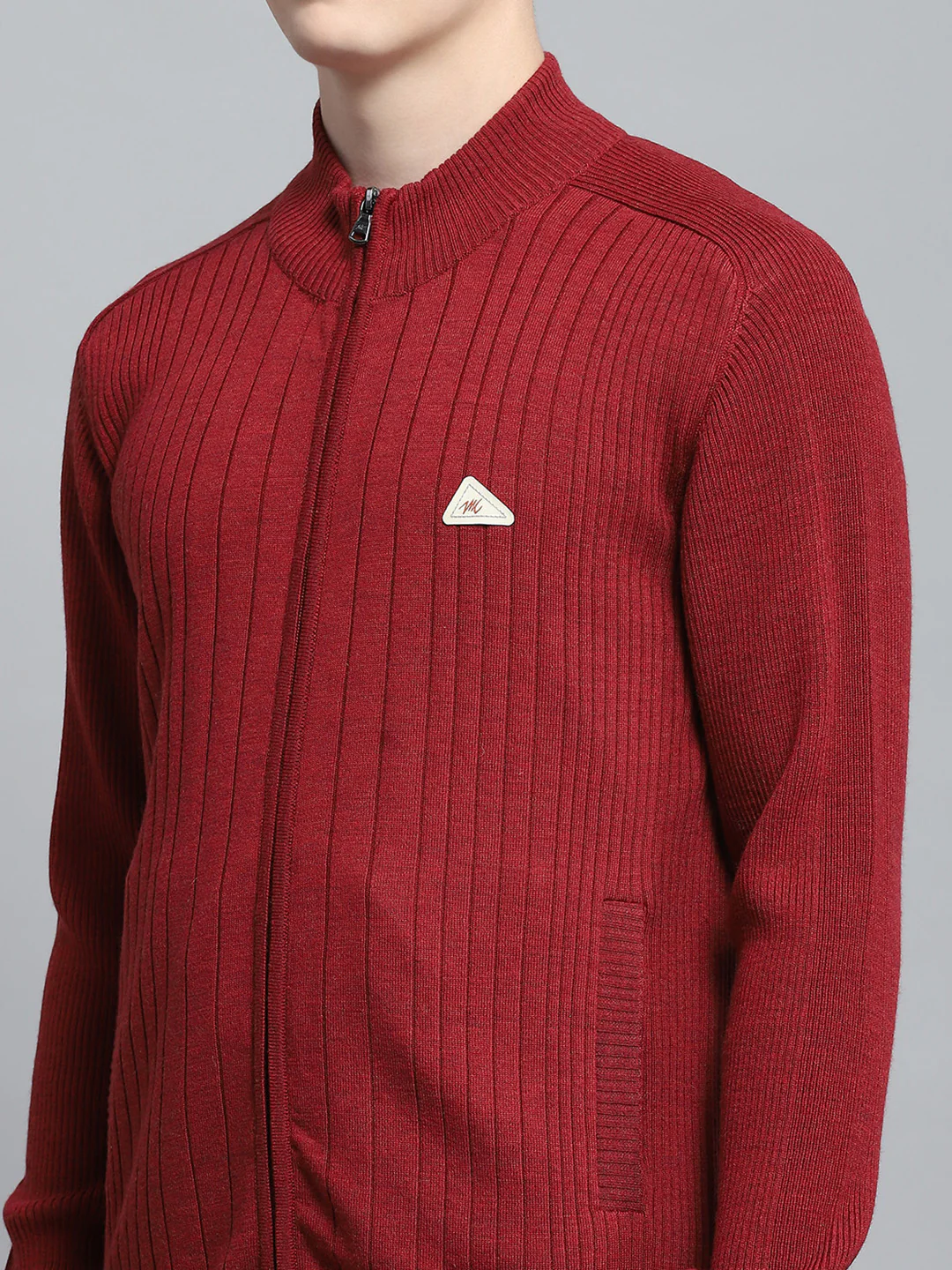 Men Maroon Solid Mock Neck Full Sleeve Pullover - Image 6