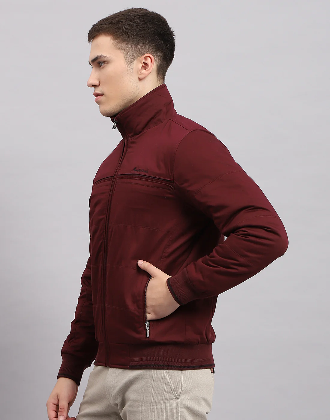 Men Maroon Solid Collar Full Sleeve Jacket - Image 3