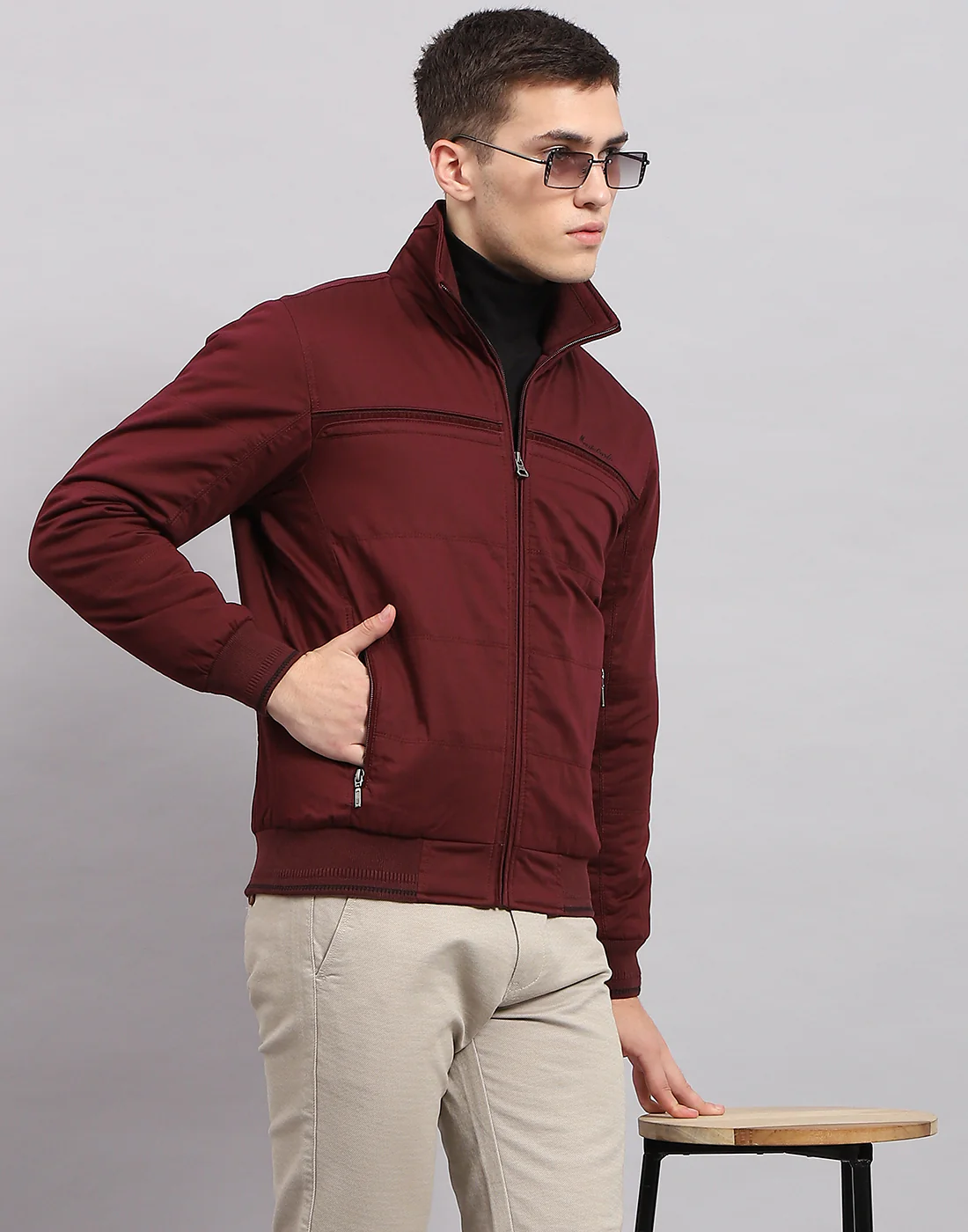 Men Maroon Solid Collar Full Sleeve Jacket - Image 6