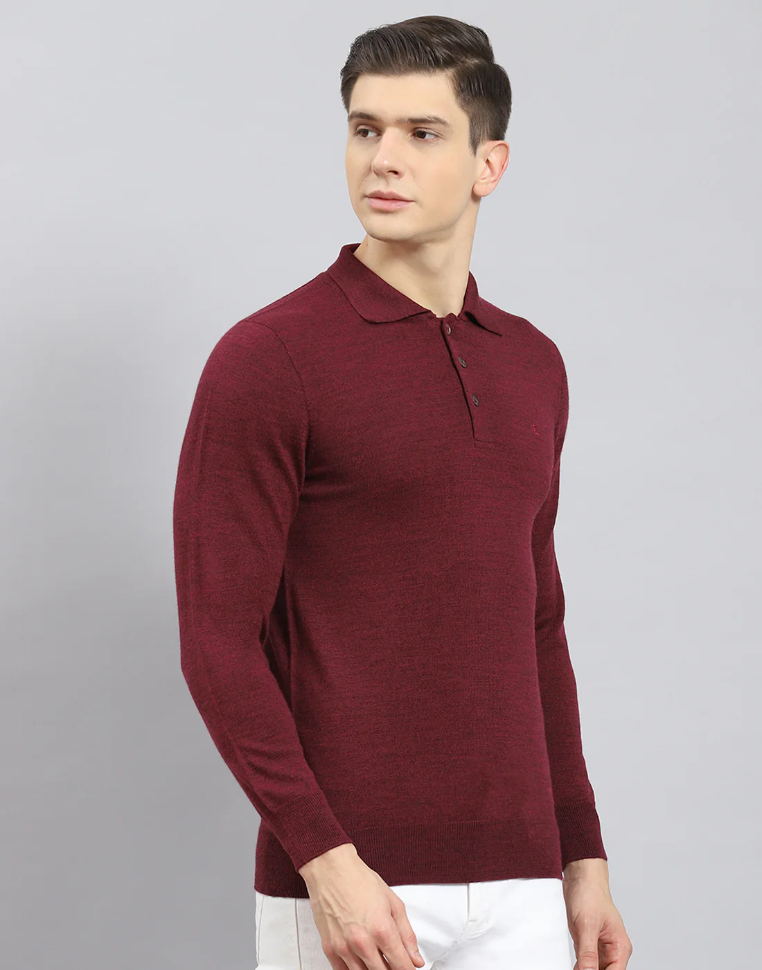 Men Maroon Solid Polo Collar Full Sleeve T-Shirt - Image 6