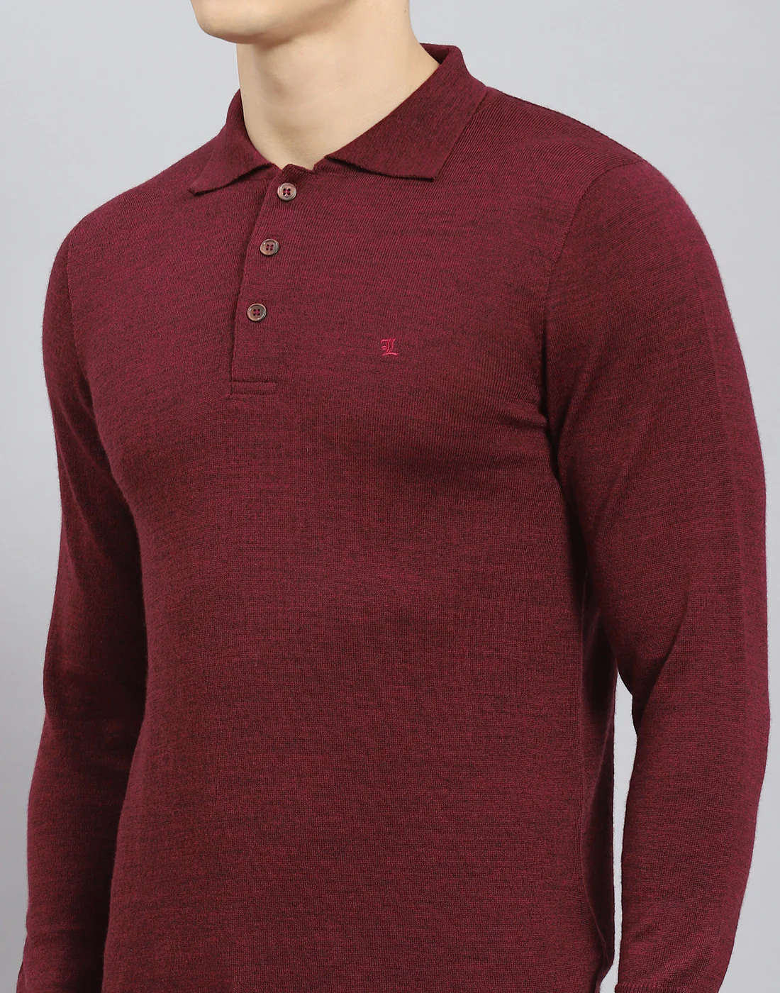 Men Maroon Solid Polo Collar Full Sleeve T-Shirt - Image 8