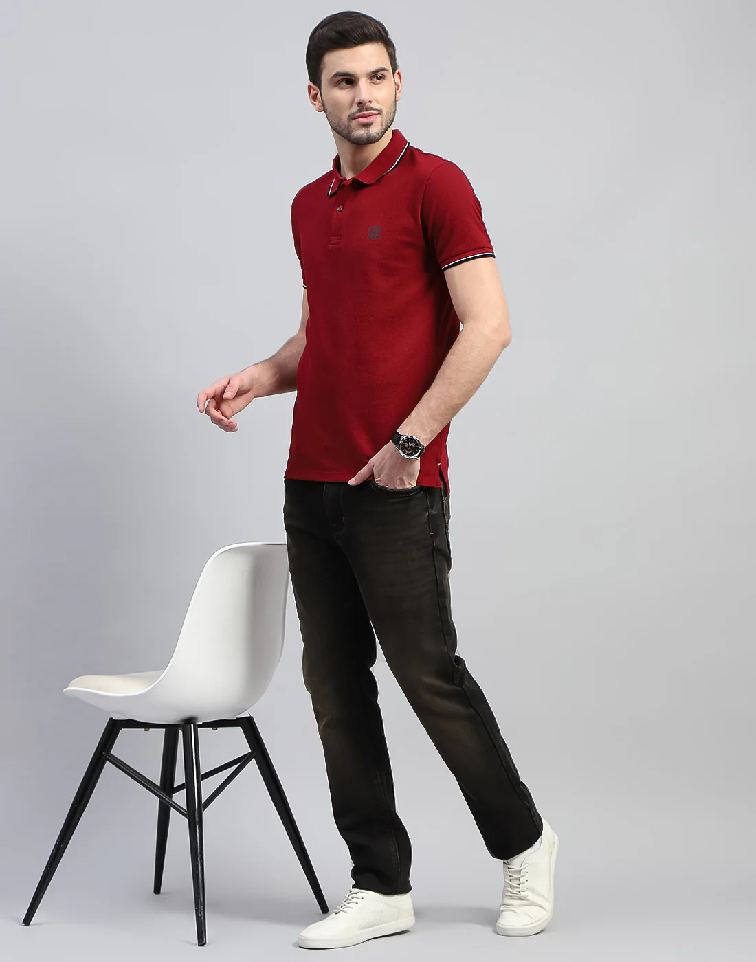 Rock.it Men Maroon Solid Polo Collar Half Sleeve T-Shirt - Image 2