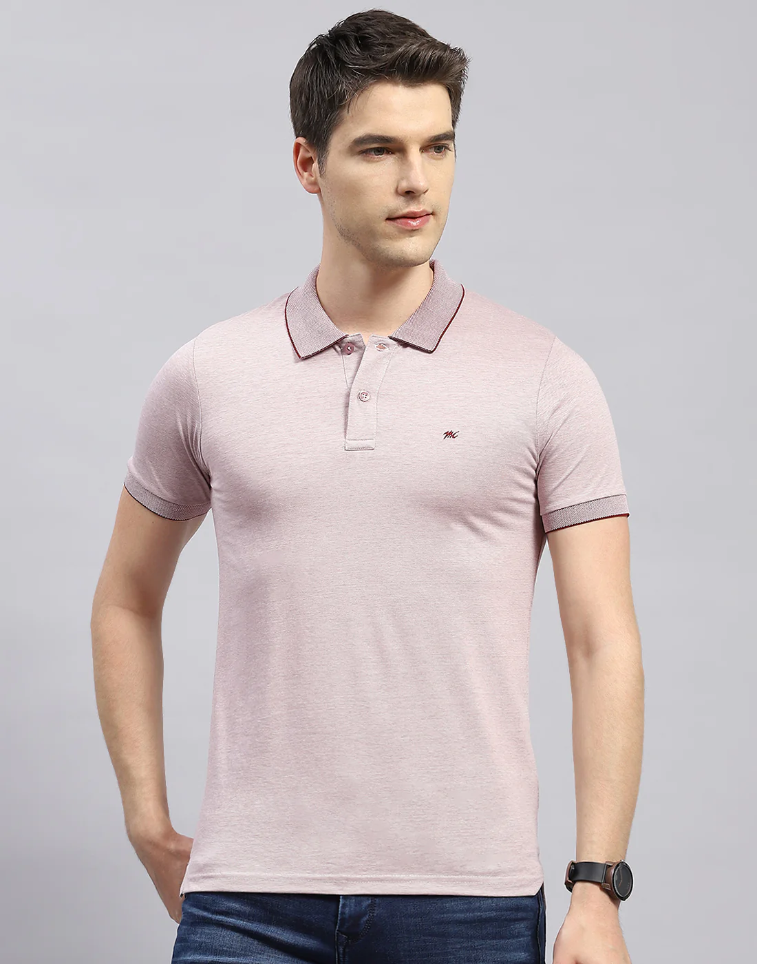 Men Maroon Solid Polo Collar Half Sleeve T-Shirt - Image 3