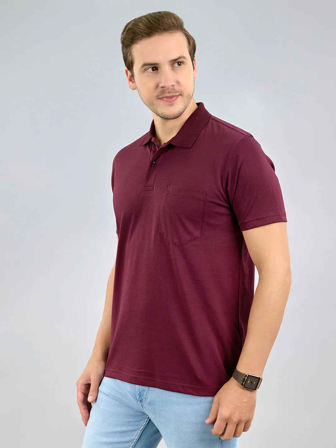 Men Maroon Solid Polo Collar Half Sleeve T-Shirt - Image 3
