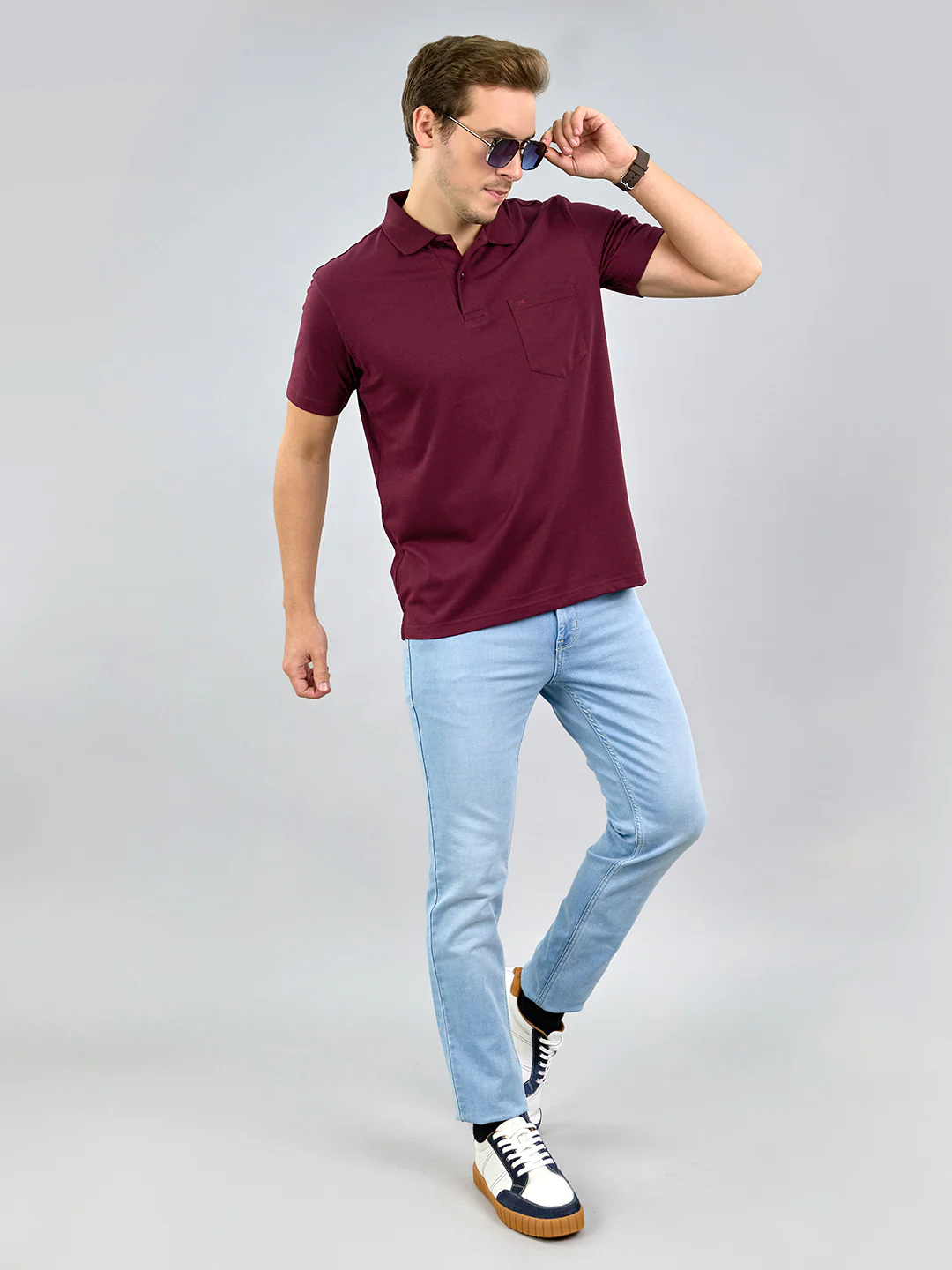 Men Maroon Solid Polo Collar Half Sleeve T-Shirt - Image 7