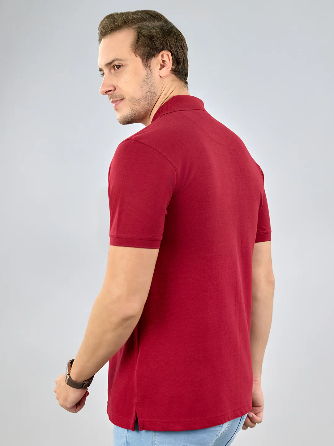 Men Maroon Solid Polo Collar Half Sleeve T-Shirt - Image 4