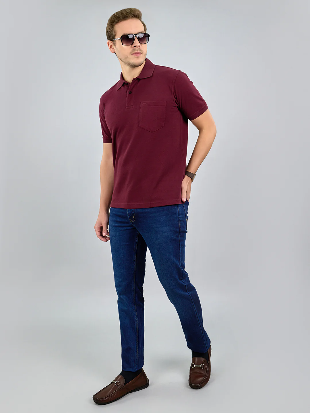 Men Maroon Solid Polo Collar Half Sleeve T-Shirt - Image 6