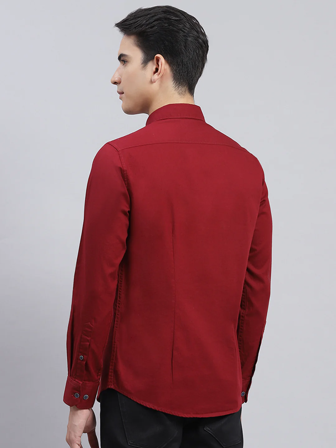 Men Maroon Solid Pure Cotton Shirt - Image 5