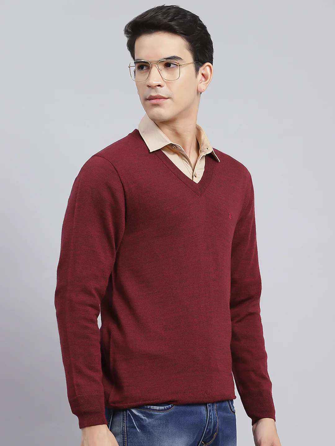 Men Maroon Solid Pure wool Pullover - Image 3