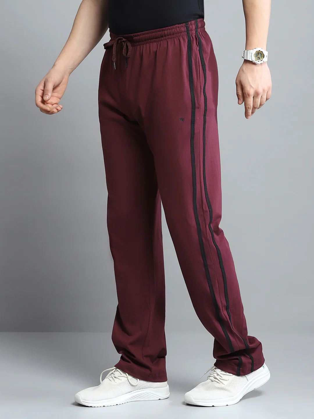Men Maroon Solid Regular Fit Lower - Image 3