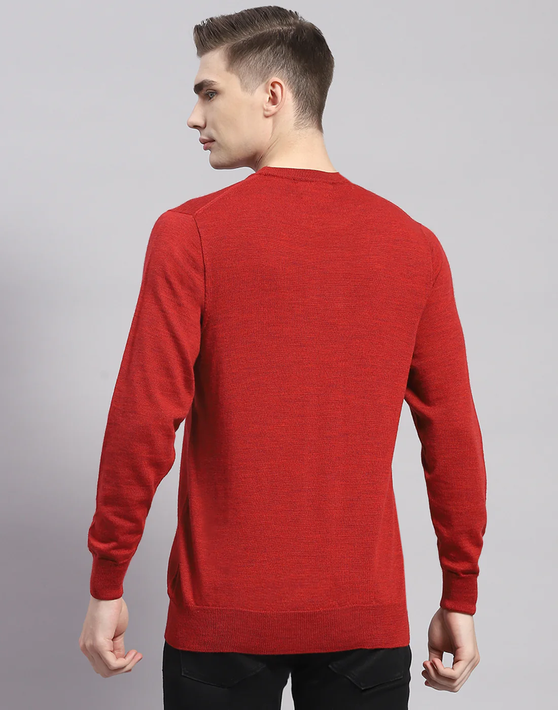 Men Maroon Solid Round Neck Full Sleeve Pullover - Image 5