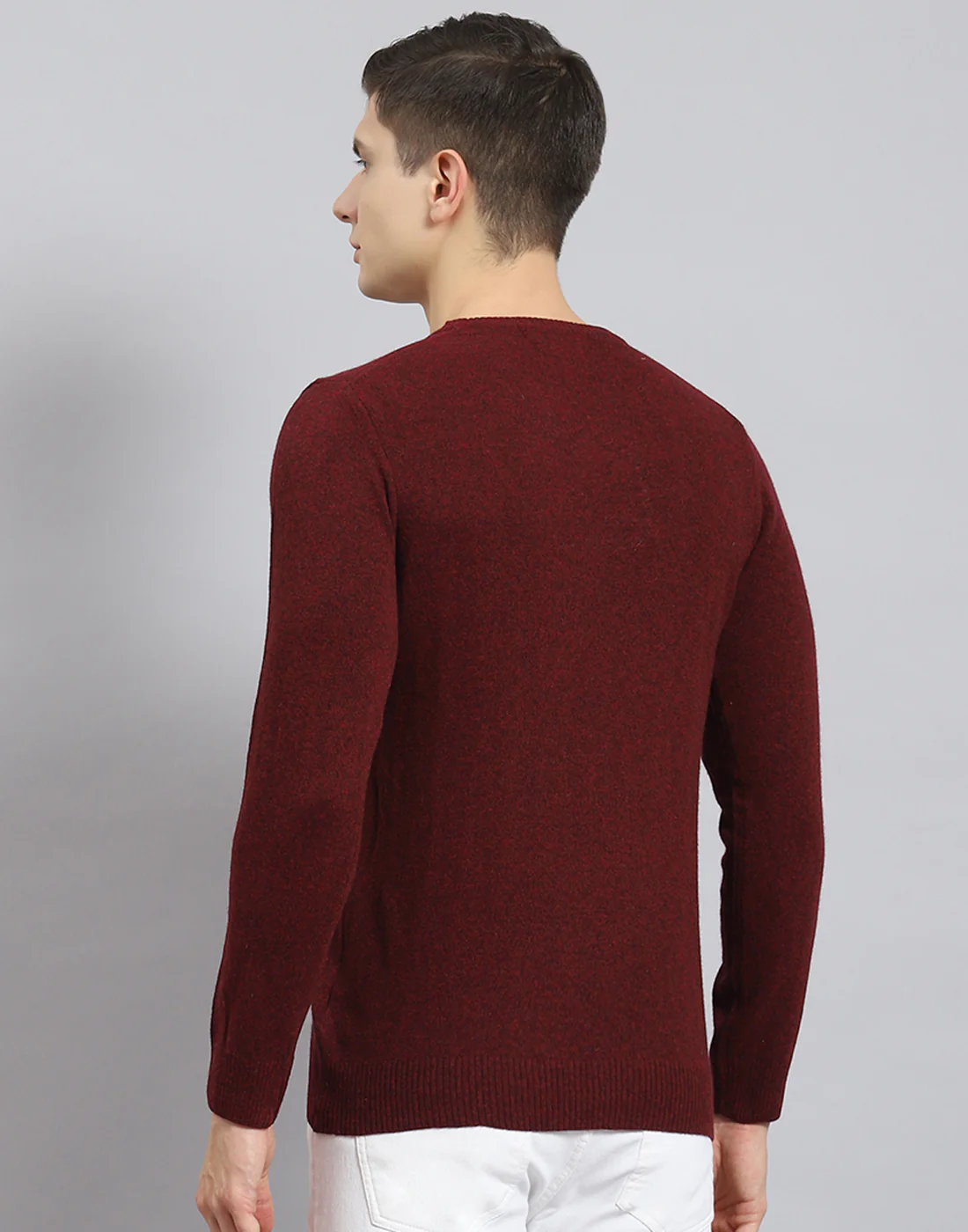 Men Maroon Solid Round Neck Full Sleeve Pullover - Image 6