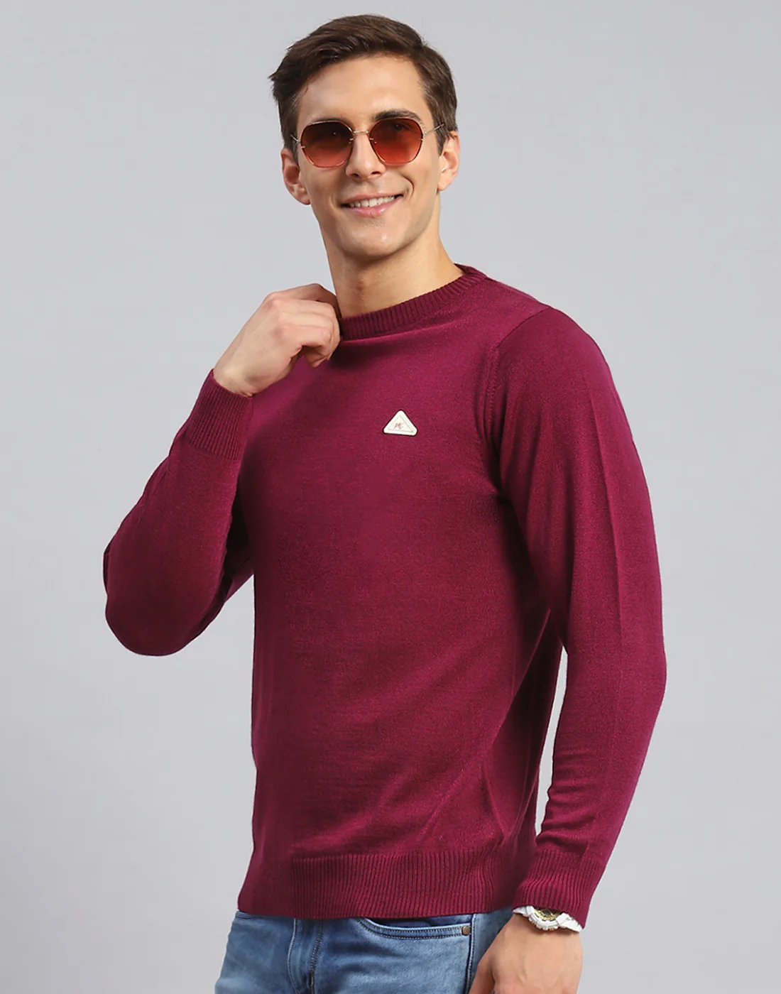 Men Maroon Solid Round Neck Full Sleeve Pullover - Image 3