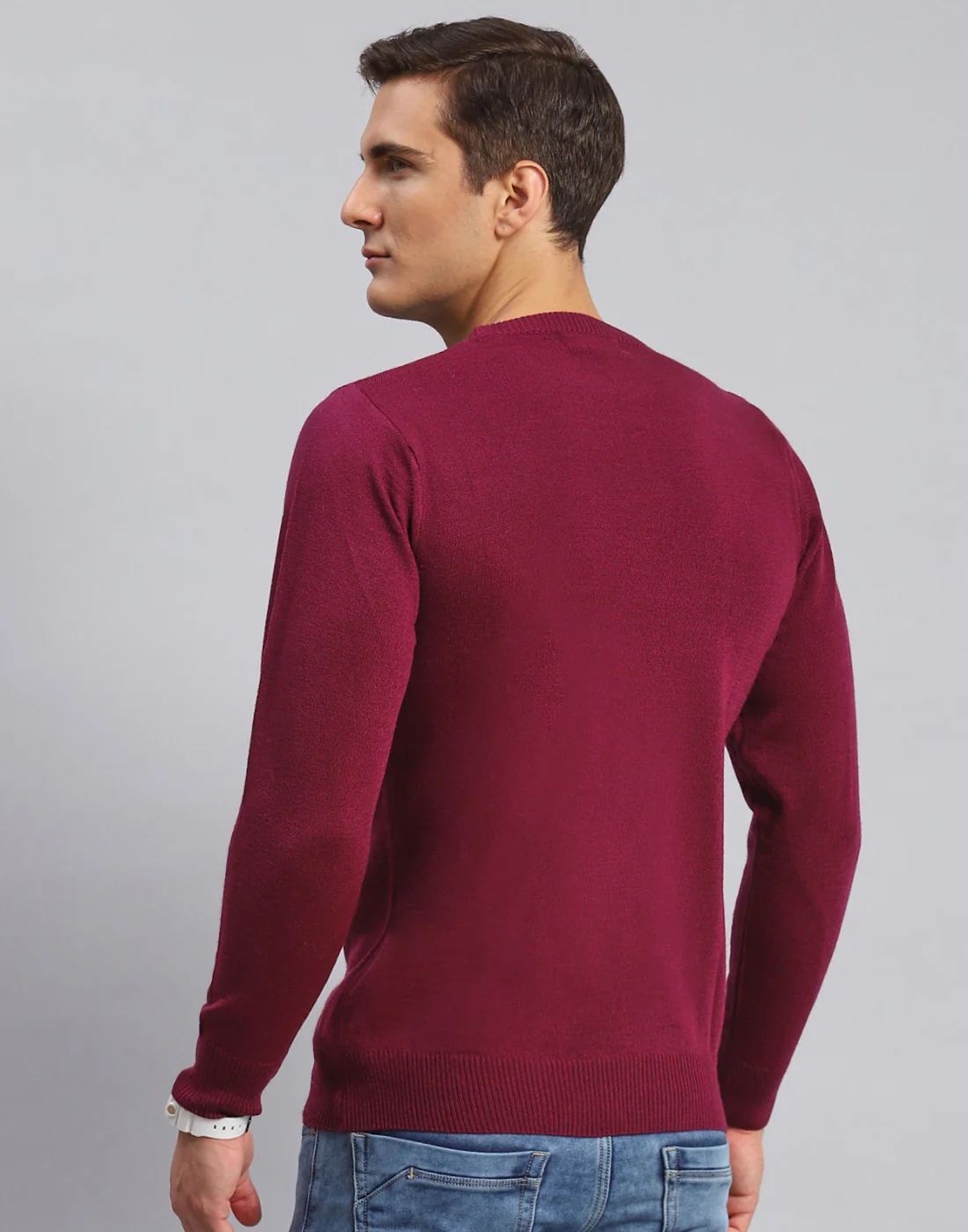 Men Maroon Solid Round Neck Full Sleeve Pullover - Image 5