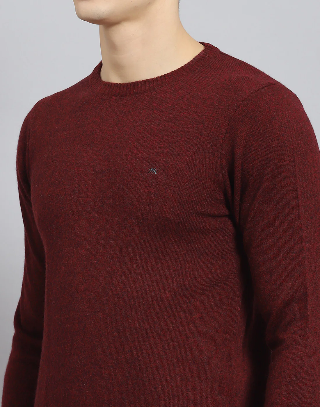 Men Maroon Solid Round Neck Full Sleeve Sweater - Image 8
