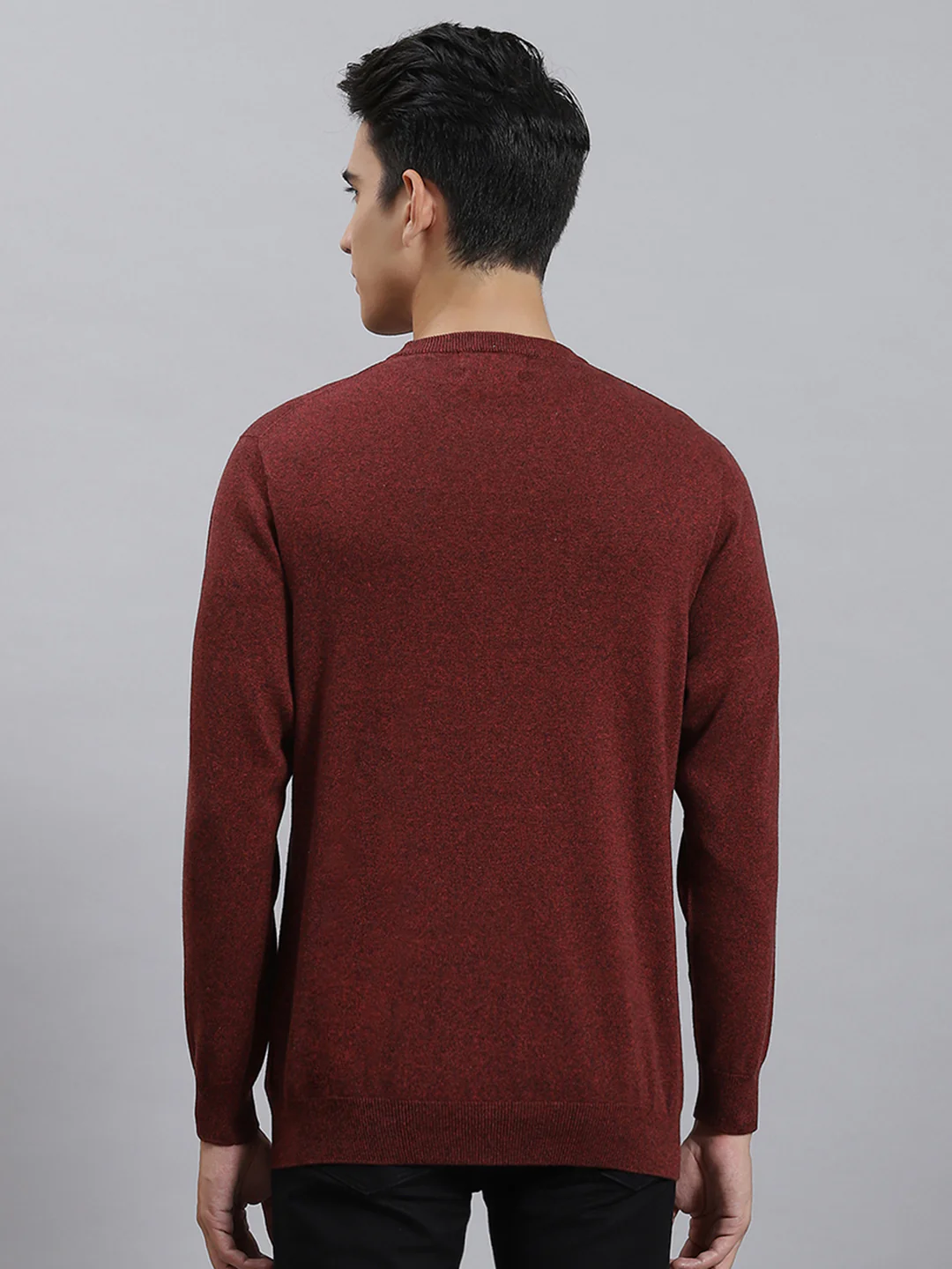Men Maroon Solid Round Neck Full Sleeve Sweaters/Pullovers - Image 5