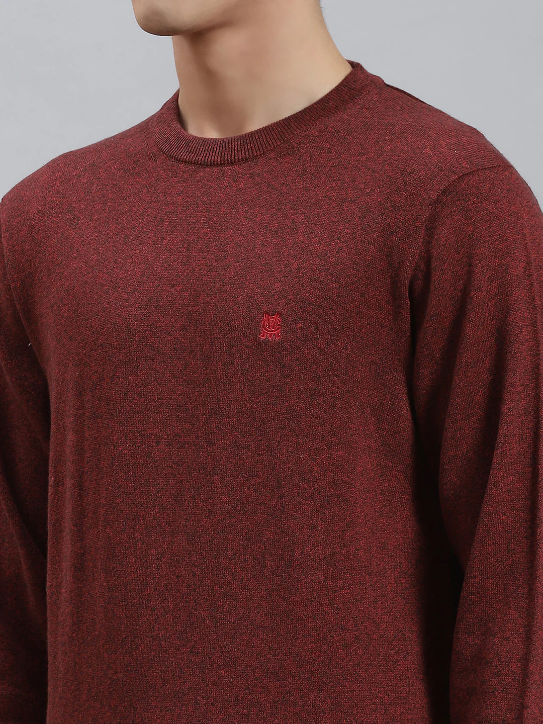 Men Maroon Solid Round Neck Full Sleeve Sweaters/Pullovers - Image 6