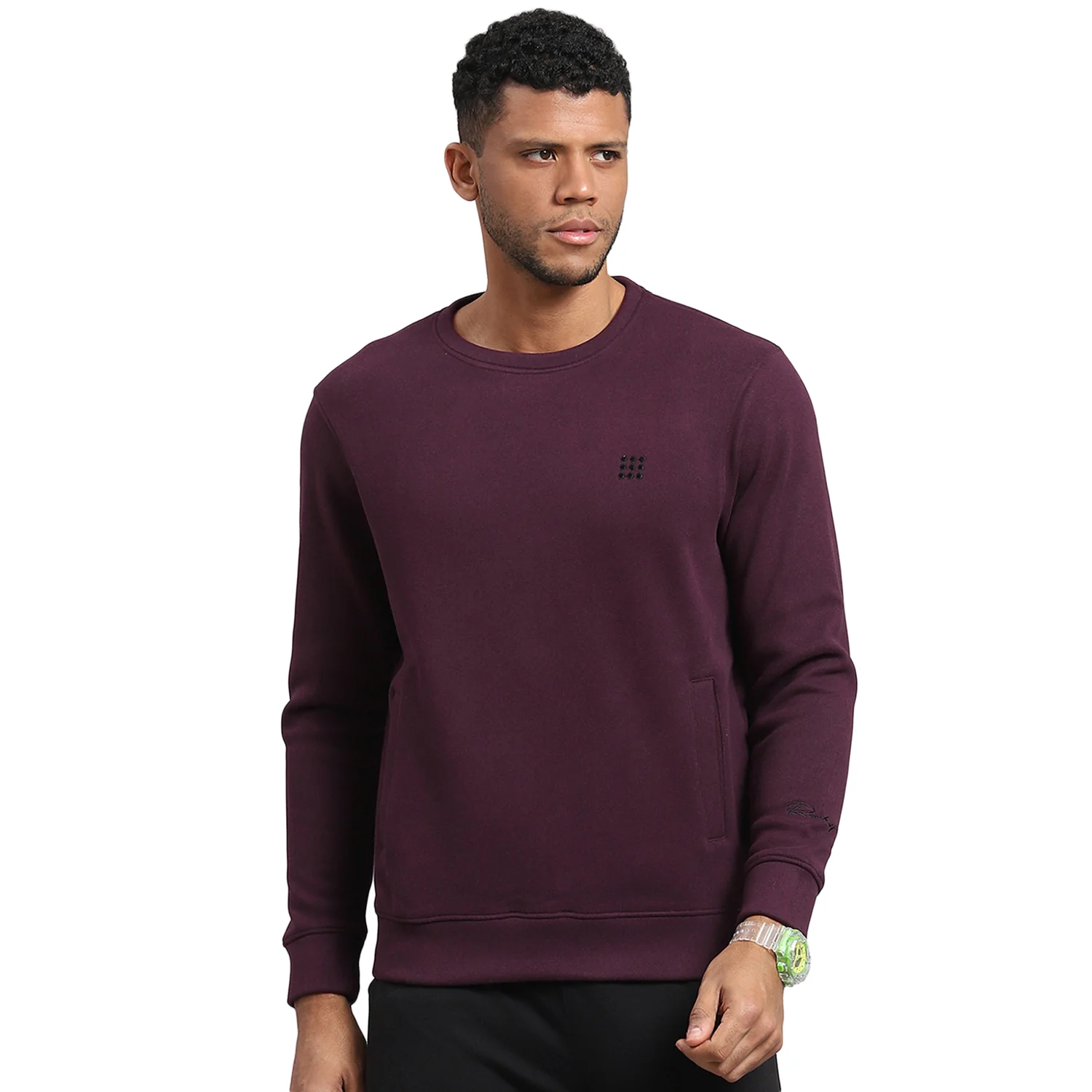 Rock.it Men Maroon Solid Round Neck Full Sleeve Sweatshirt - Image 5