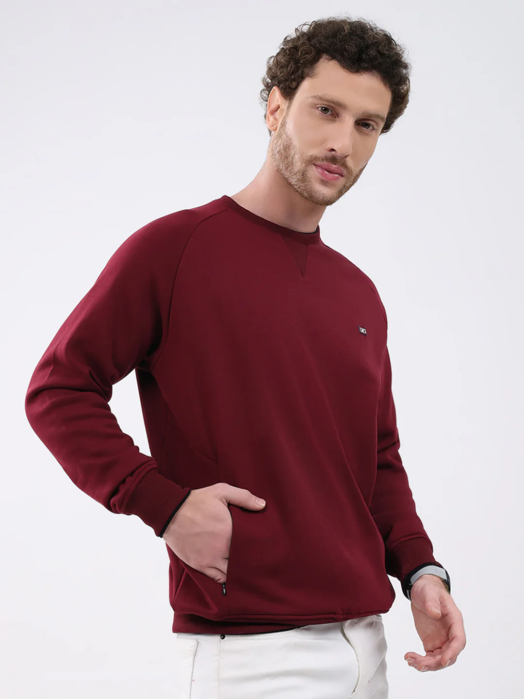 Men Maroon Solid Round Neck Full Sleeve Sweatshirt - Image 4