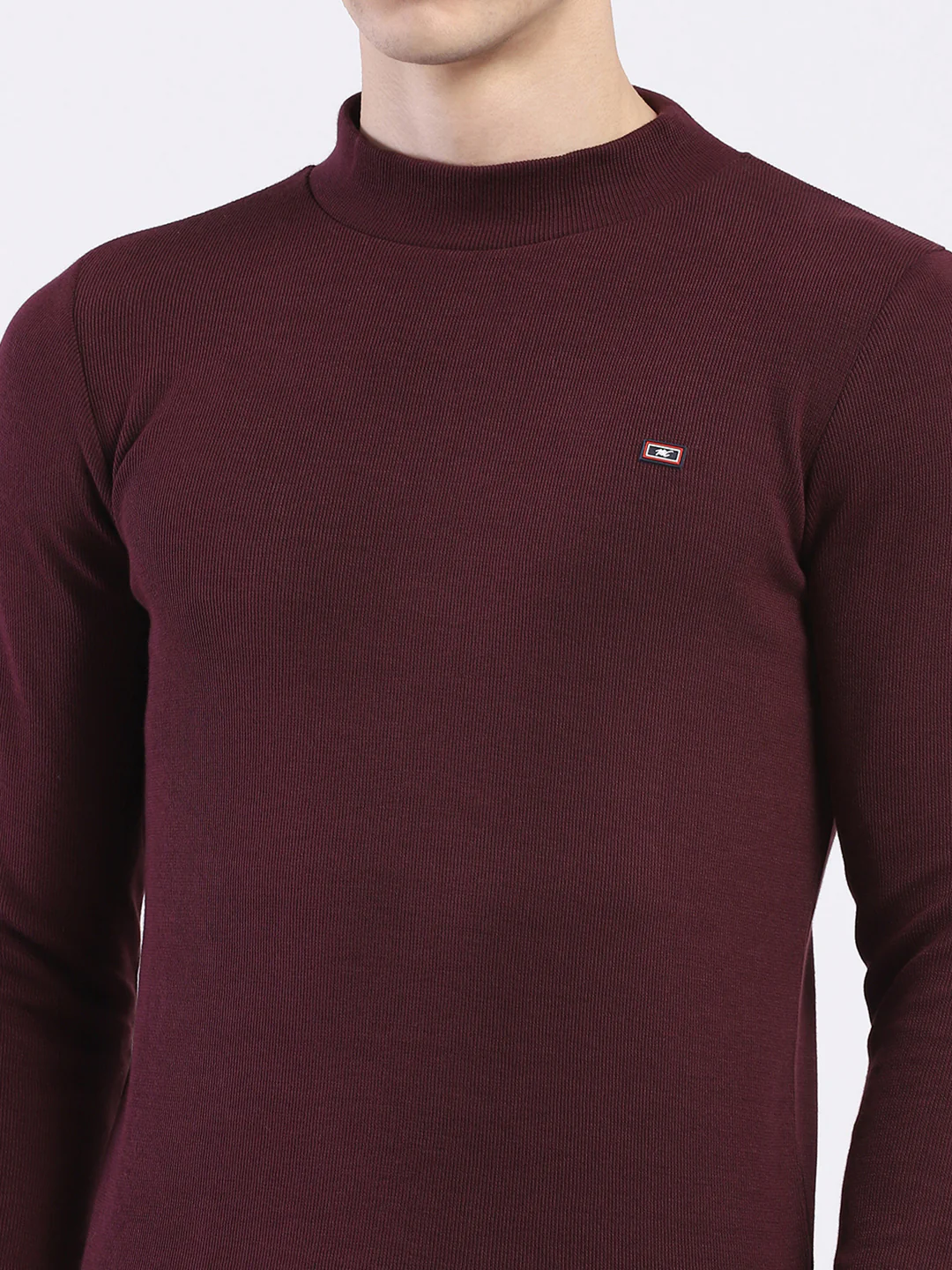 Men Maroon Solid Round Neck Full Sleeve Winter T-Shirt - Image 7