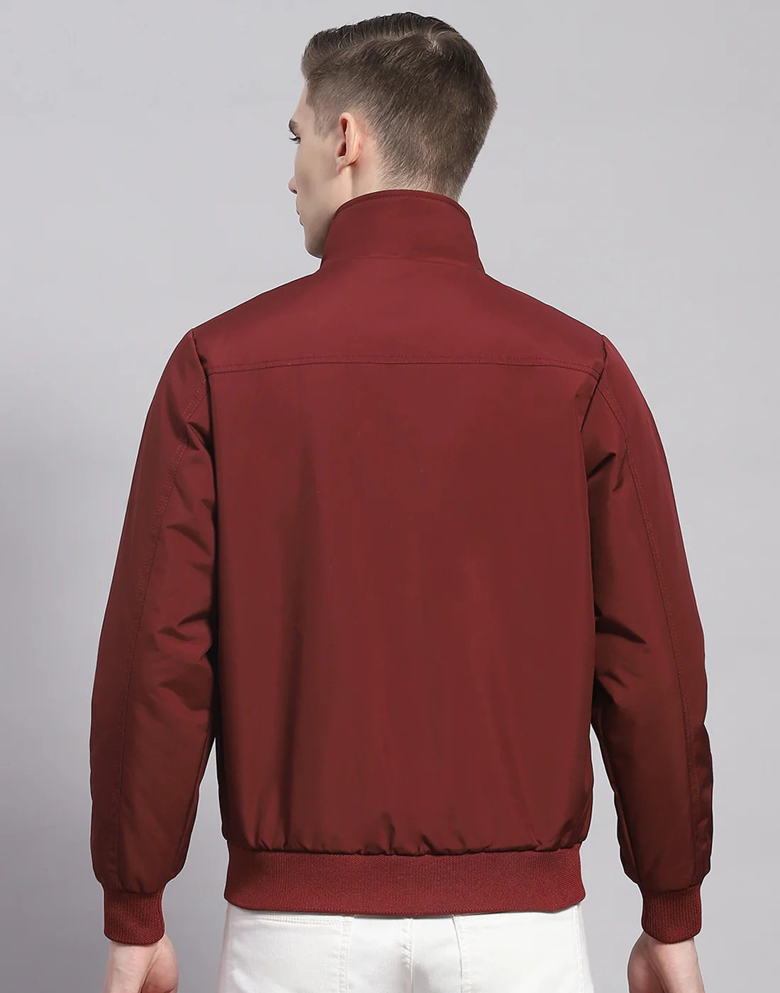 Men Maroon Solid Stand Collar Full Sleeve Jacket - Image 5