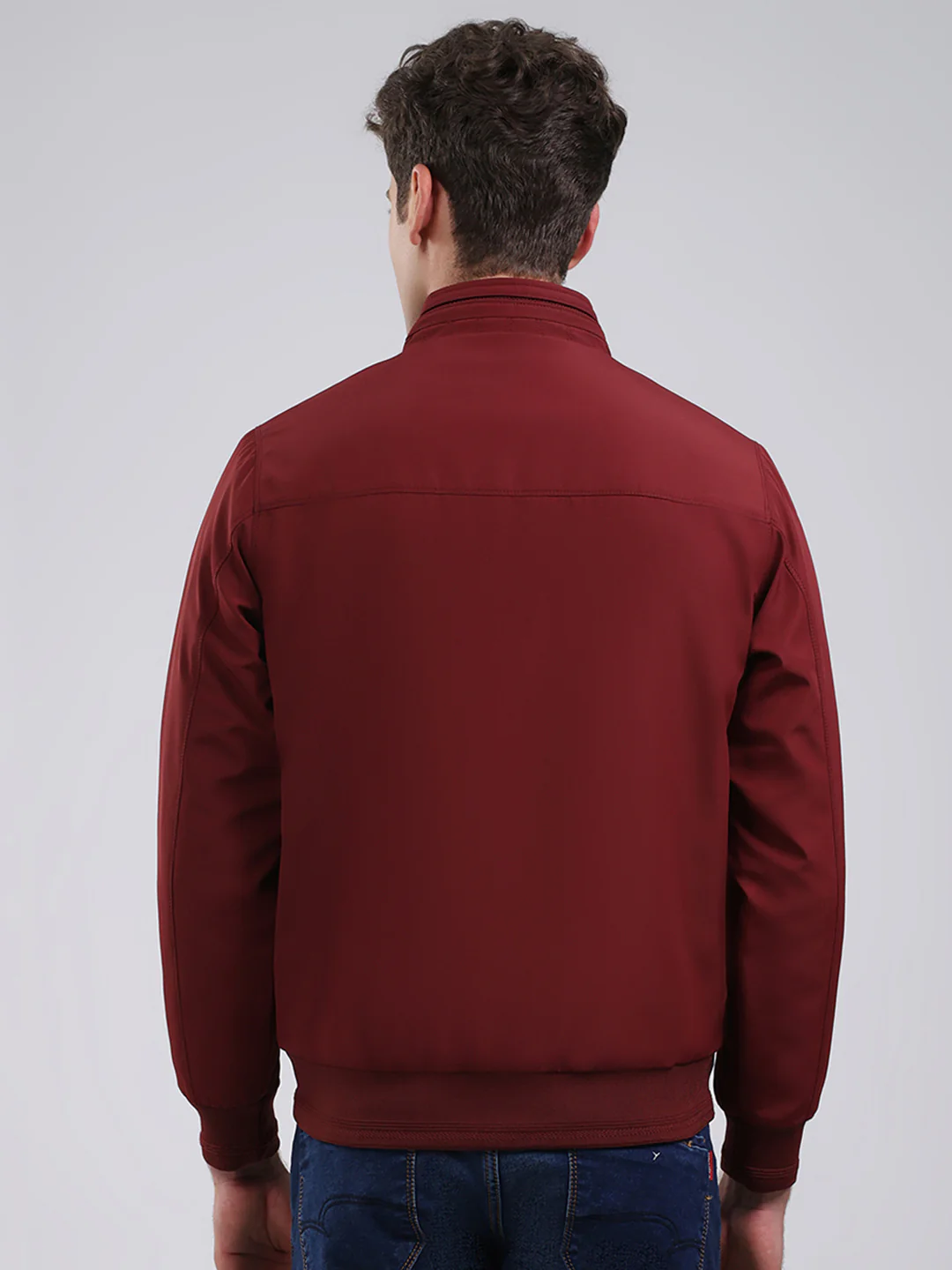 Men Maroon Solid Stand Collar Full Sleeve Jacket - Image 5