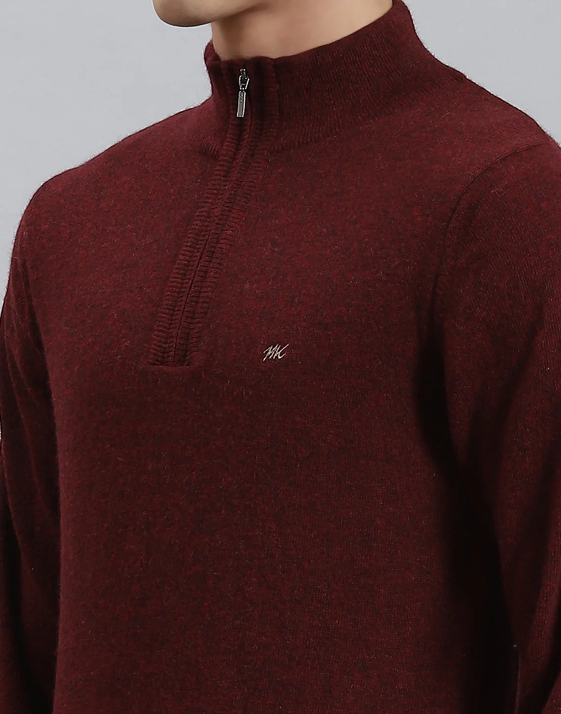 Men Maroon Solid Stand Collar Full Sleeve Pullover - Image 6