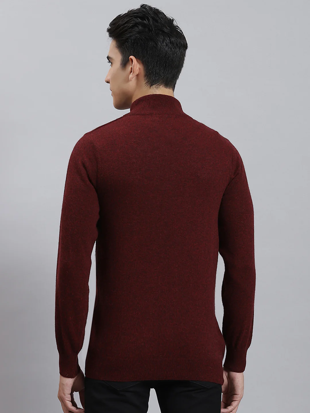 Men Maroon Solid Stand Collar Full Sleeve Sweaters/Pullovers - Image 5