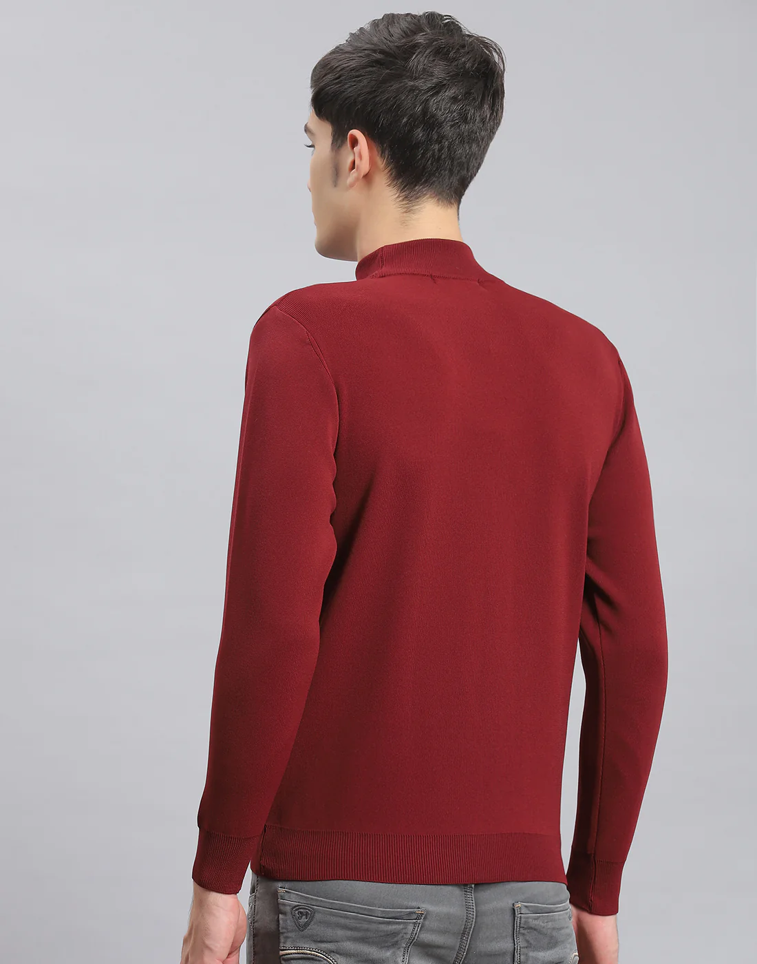 Men Maroon Solid T Neck Full Sleeve Sweater - Image 5