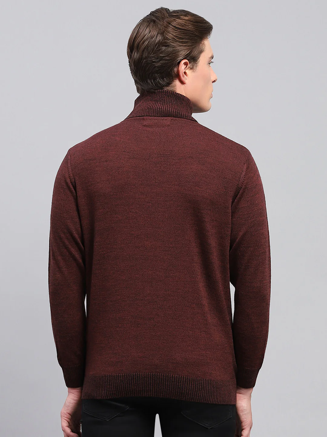 Men Maroon Solid Turtle Neck Full Sleeve Pullover - Image 5
