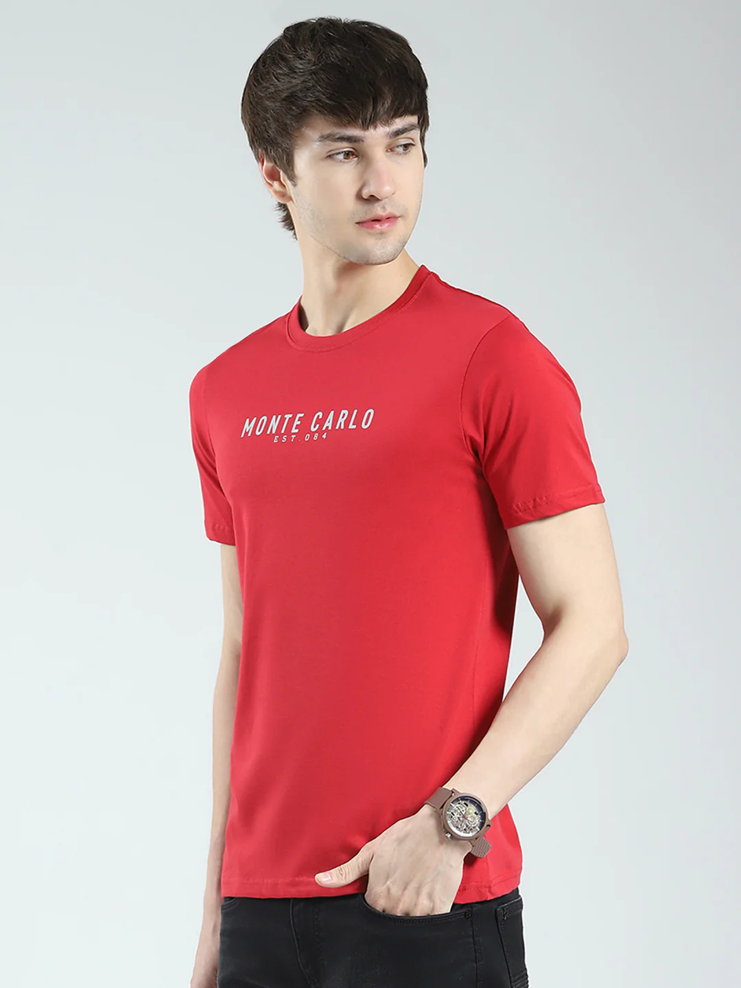 Men Maroon Solid Round Neck Half Sleeve T-Shirt - Image 3