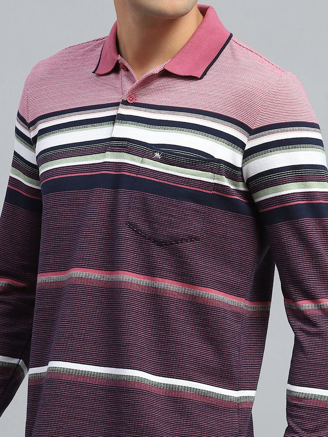 Men Maroon Stripe Collar Full Sleeve Winter T-Shirt - Image 6