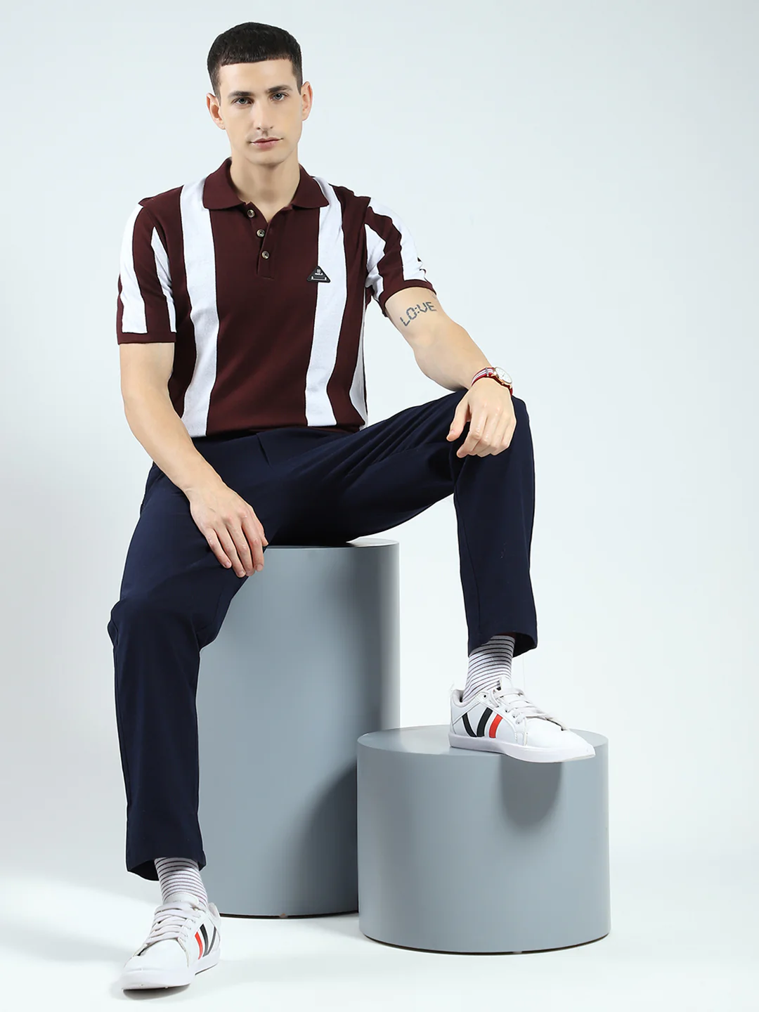 Rock.it Men Maroon Stripe Collar Half Sleeve T-Shirt - Image 2