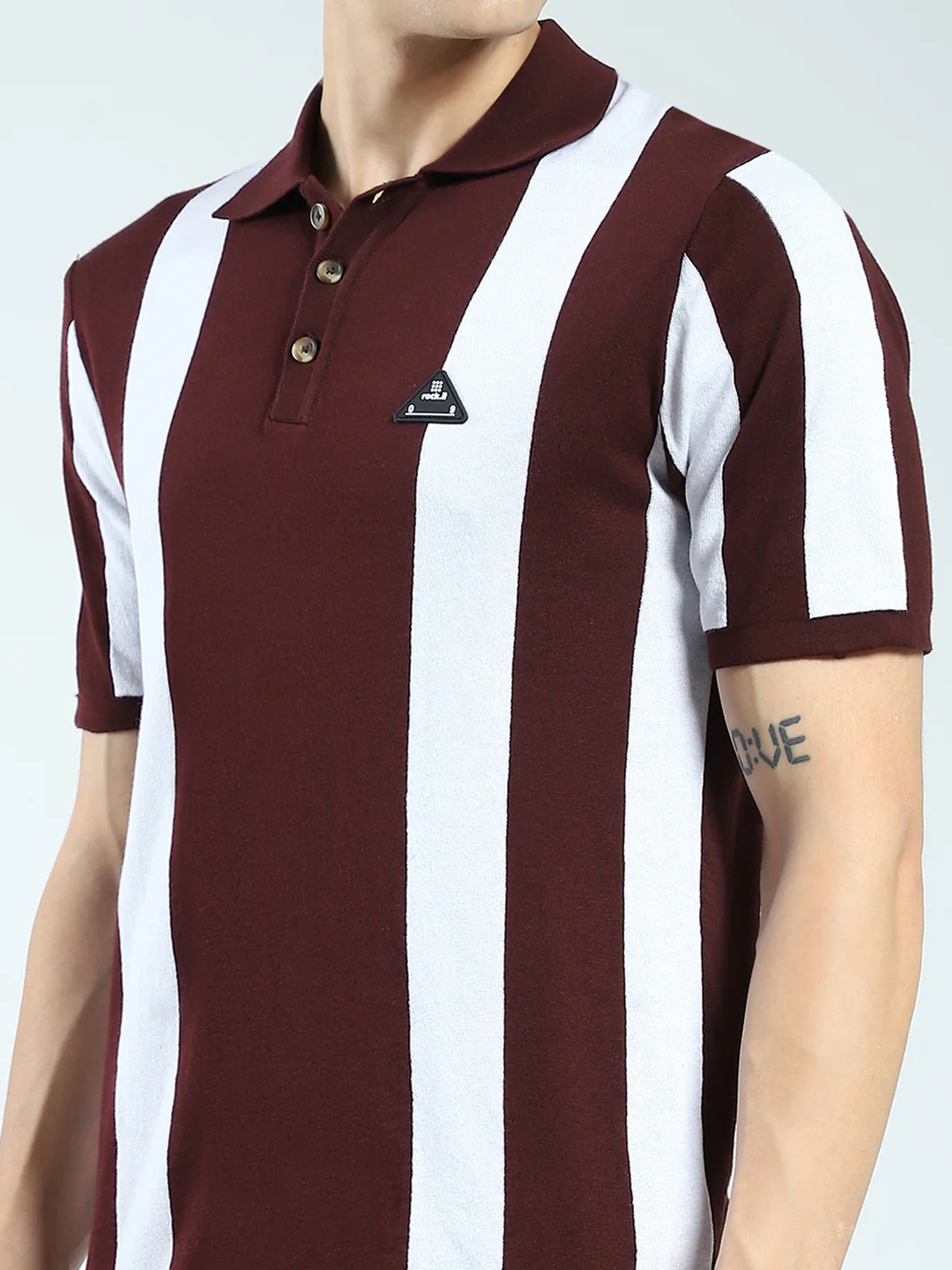 Rock.it Men Maroon Stripe Collar Half Sleeve T-Shirt - Image 6
