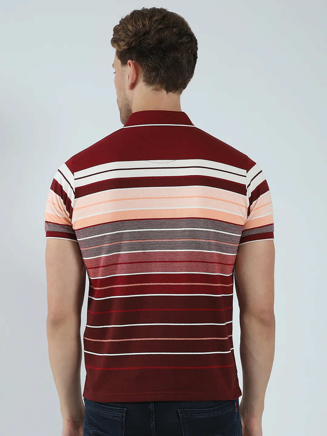 Men Maroon Stripe Collar Half Sleeve T-Shirt - Image 5