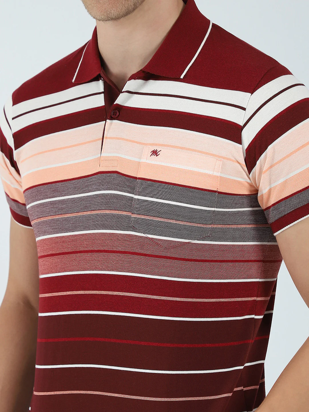 Men Maroon Stripe Collar Half Sleeve T-Shirt - Image 7