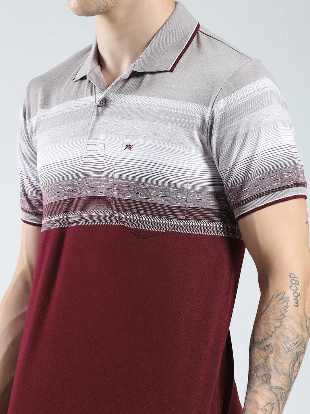 Men Maroon Stripe Collar Half Sleeve T-Shirt - Image 6