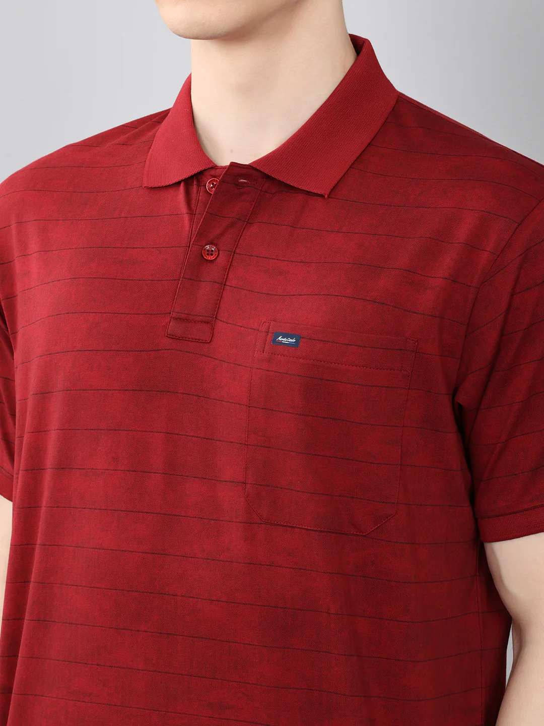 Men Maroon Stripe Collar Half Sleeve T-Shirt - Image 5
