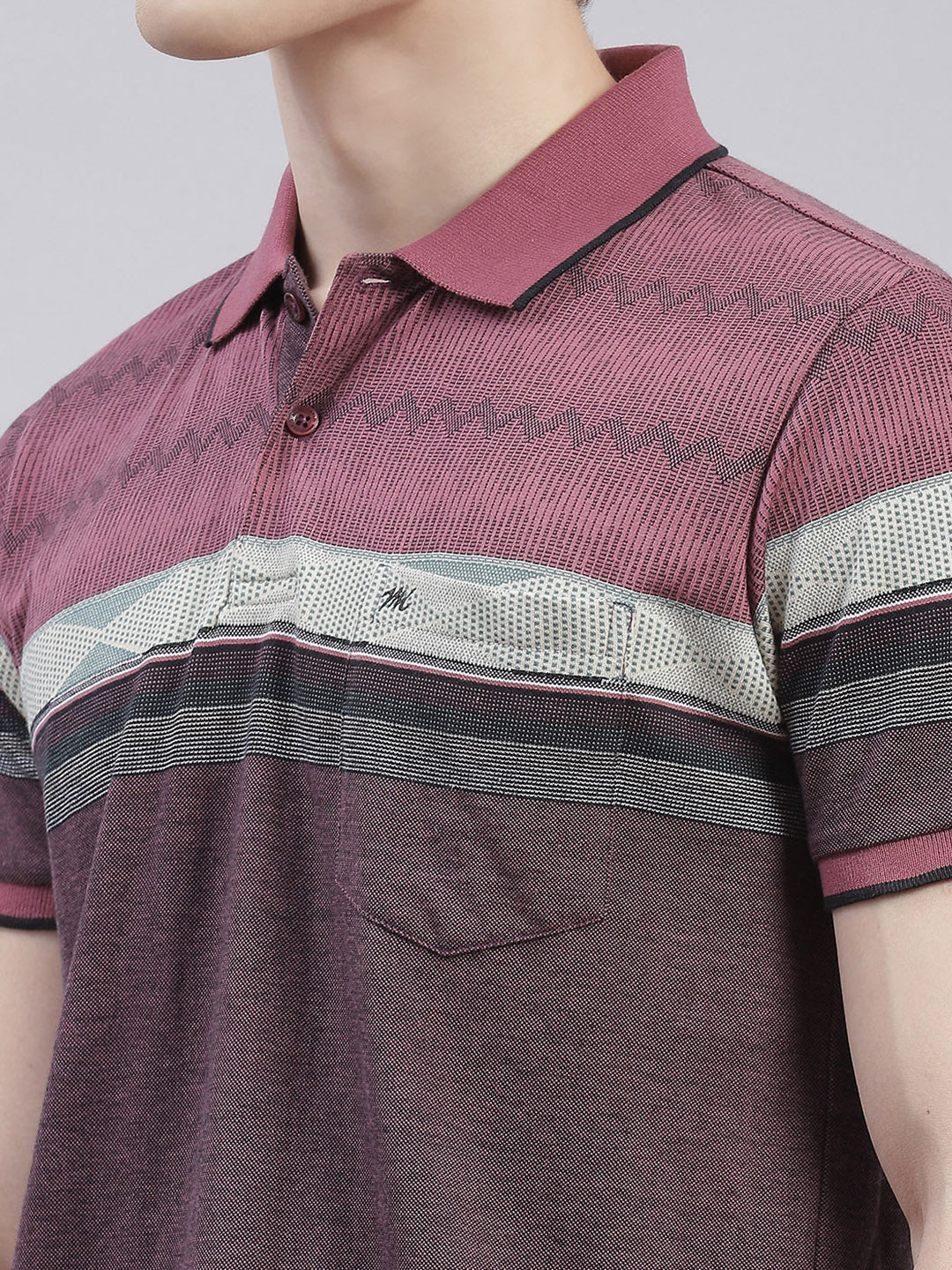 Men Maroon Stripe Collar Half Sleeve T-Shirts - Image 6