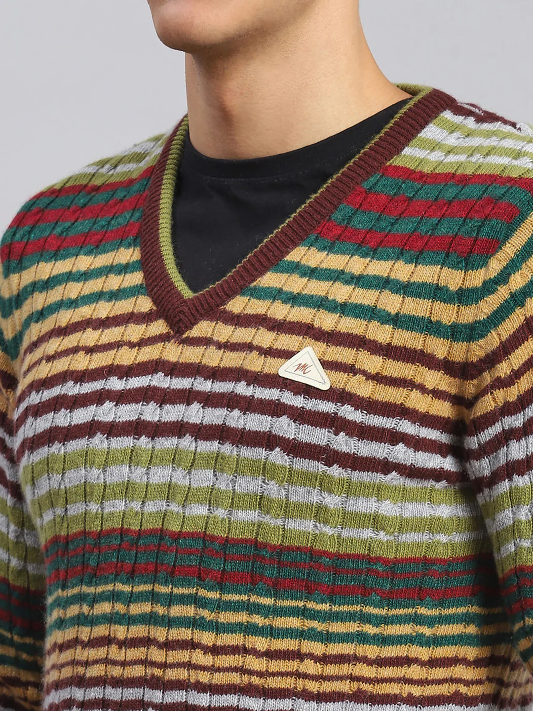 Men Maroon Stripe Lamb wool Pullover - Image 6