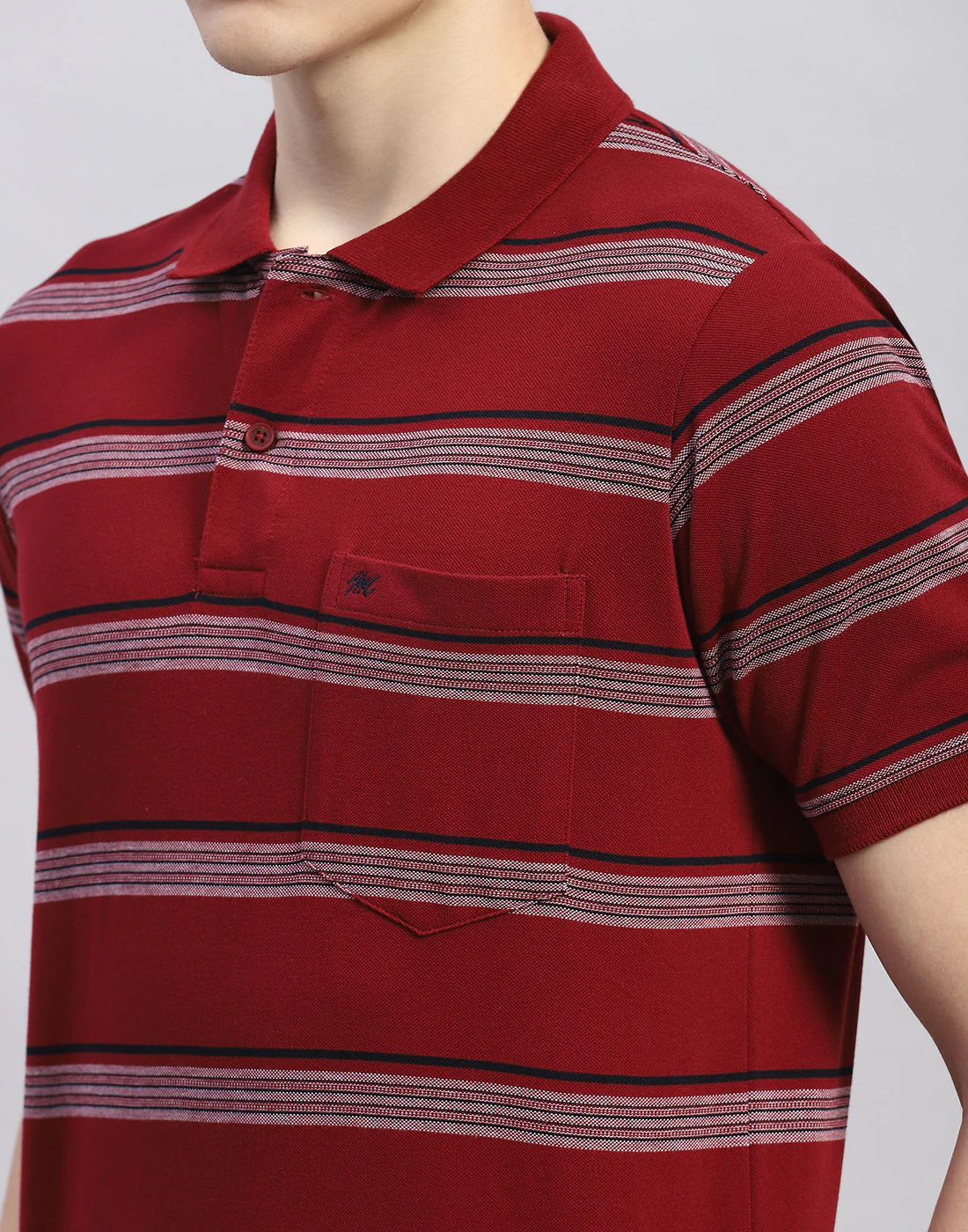 Men Maroon Stripe Polo Collar Half Sleeve T-Shirt - Image 6
