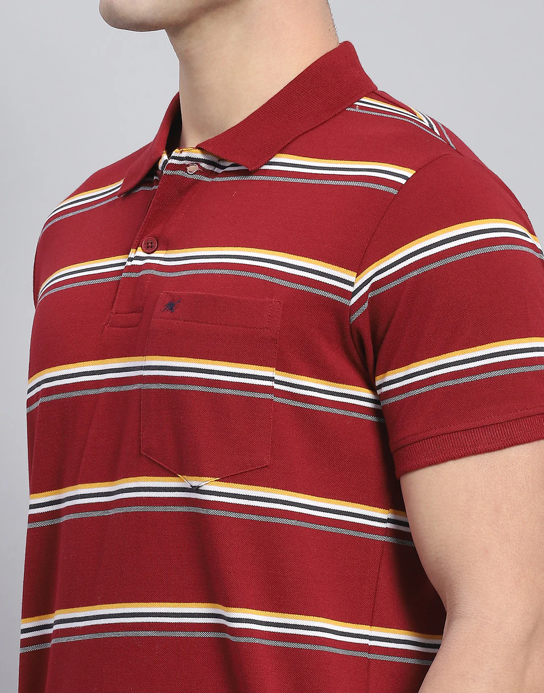 Men Maroon Stripe Polo Collar Half Sleeve T-Shirt - Image 7