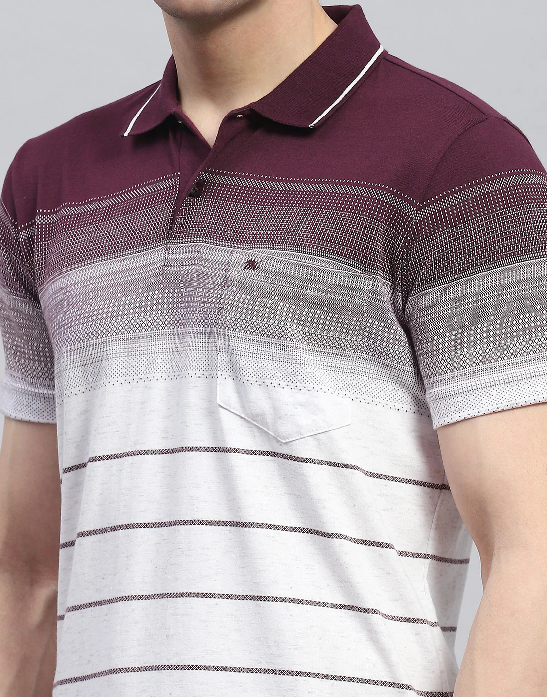 Men Maroon Stripe Polo Collar Half Sleeve T-Shirt - Image 7
